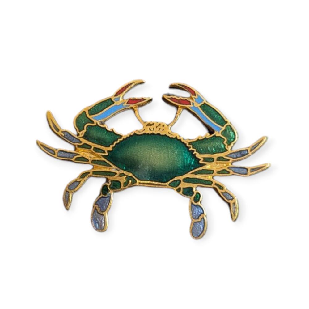 Wm Spear Brooch Pin Blue Green Iridescent Crab 1986 Signed Gold Tone Enamel 907